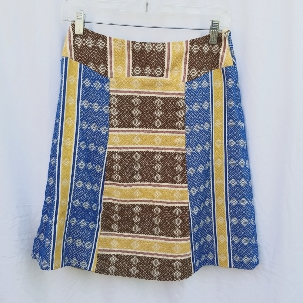 NWOT Duro Olowu women's couture pieced short skirt size 4 yellow blue brown